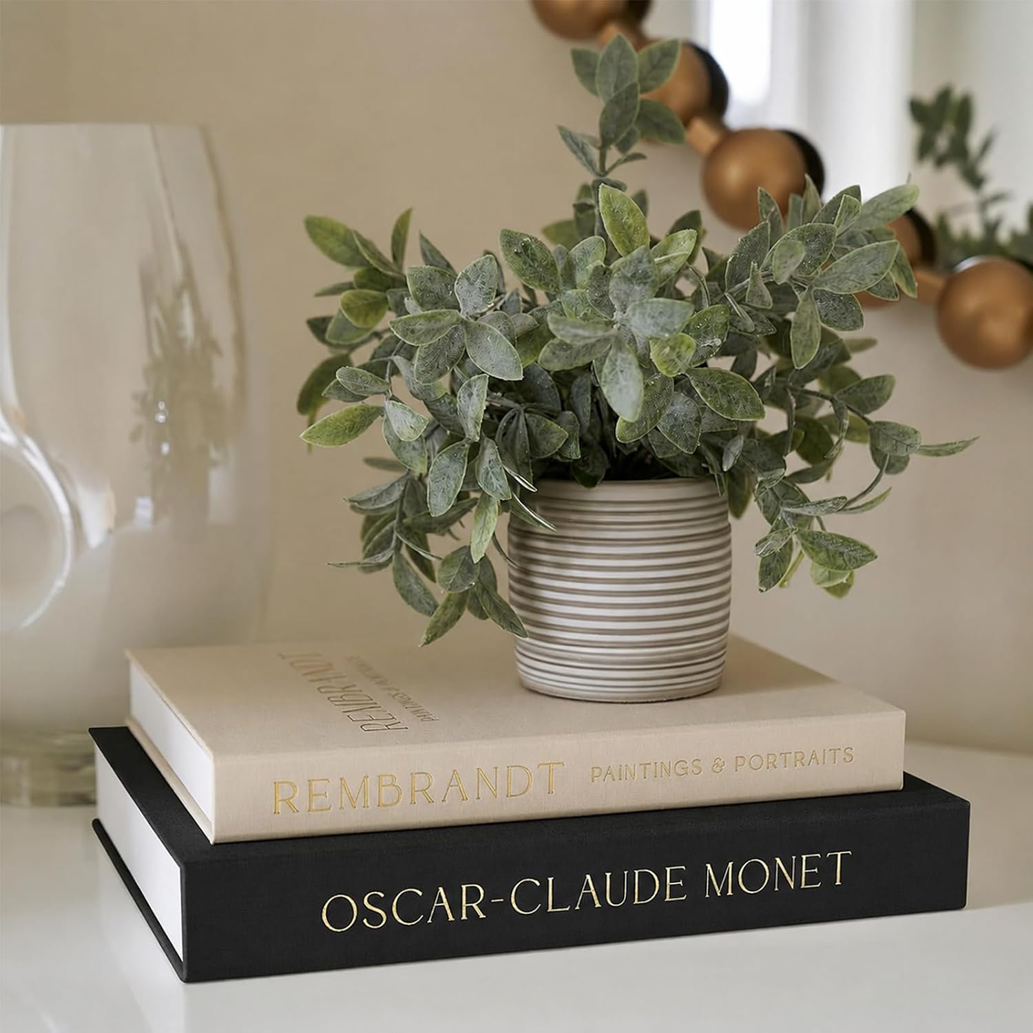 DelSol Decorative Faux Fake Books Linen-Covered — Set of 2 in Black-Beige, styled in an Australian home
