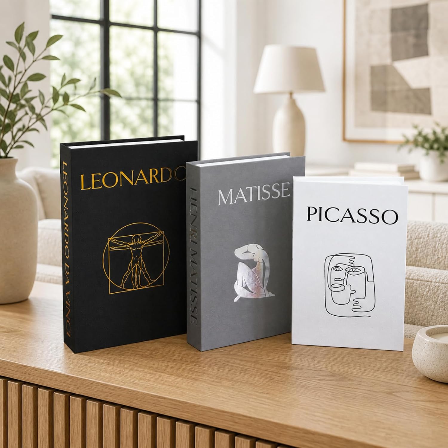 Decorative Fake Books Storage Box — Set of 3 in Black+Grey+White, styled in an Australian home