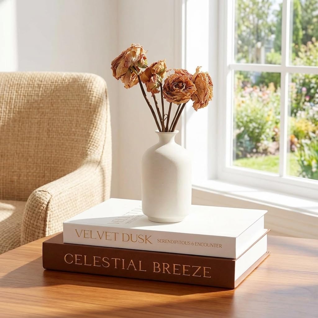 Faux Book Box Brown Linen Decorative Books — Set of 2 decorative books
